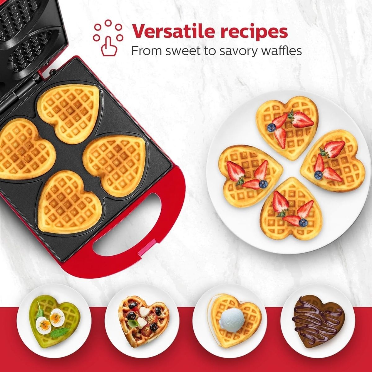 Red Non-Stick Heart Waffle Maker