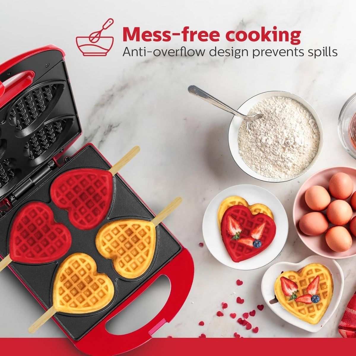 Red Non-Stick Heart Waffle Maker