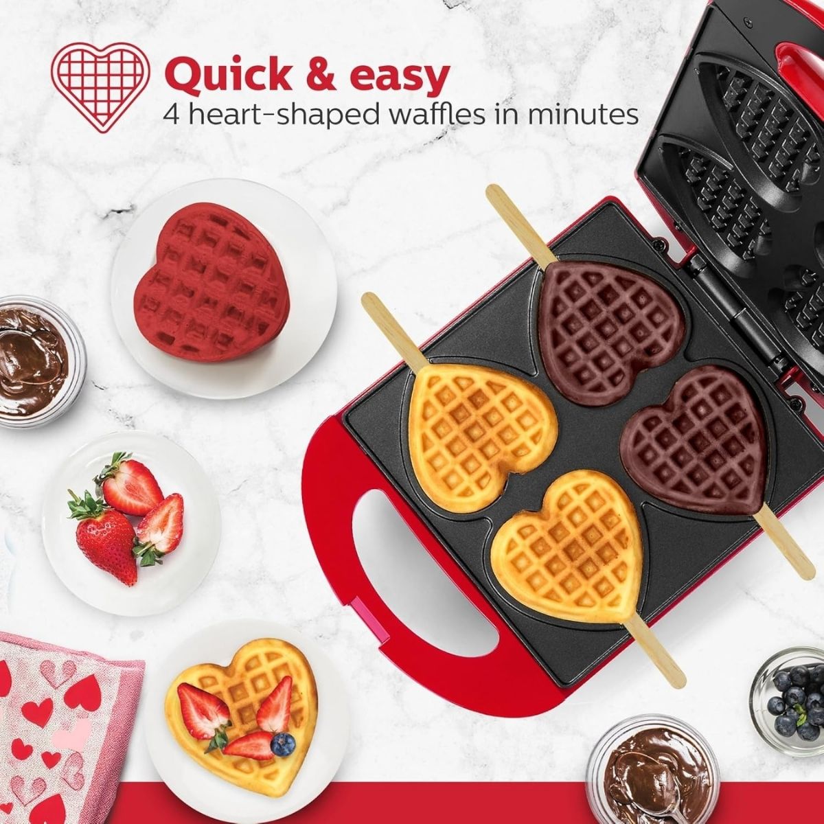 Red Non-Stick Heart Waffle Maker