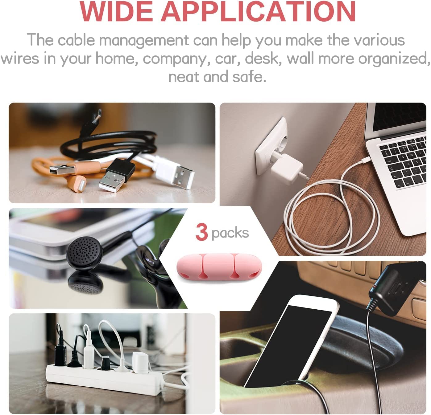 Cord Holders for Desk – 4-Slot Cable Organizer Clips (3-Pack)