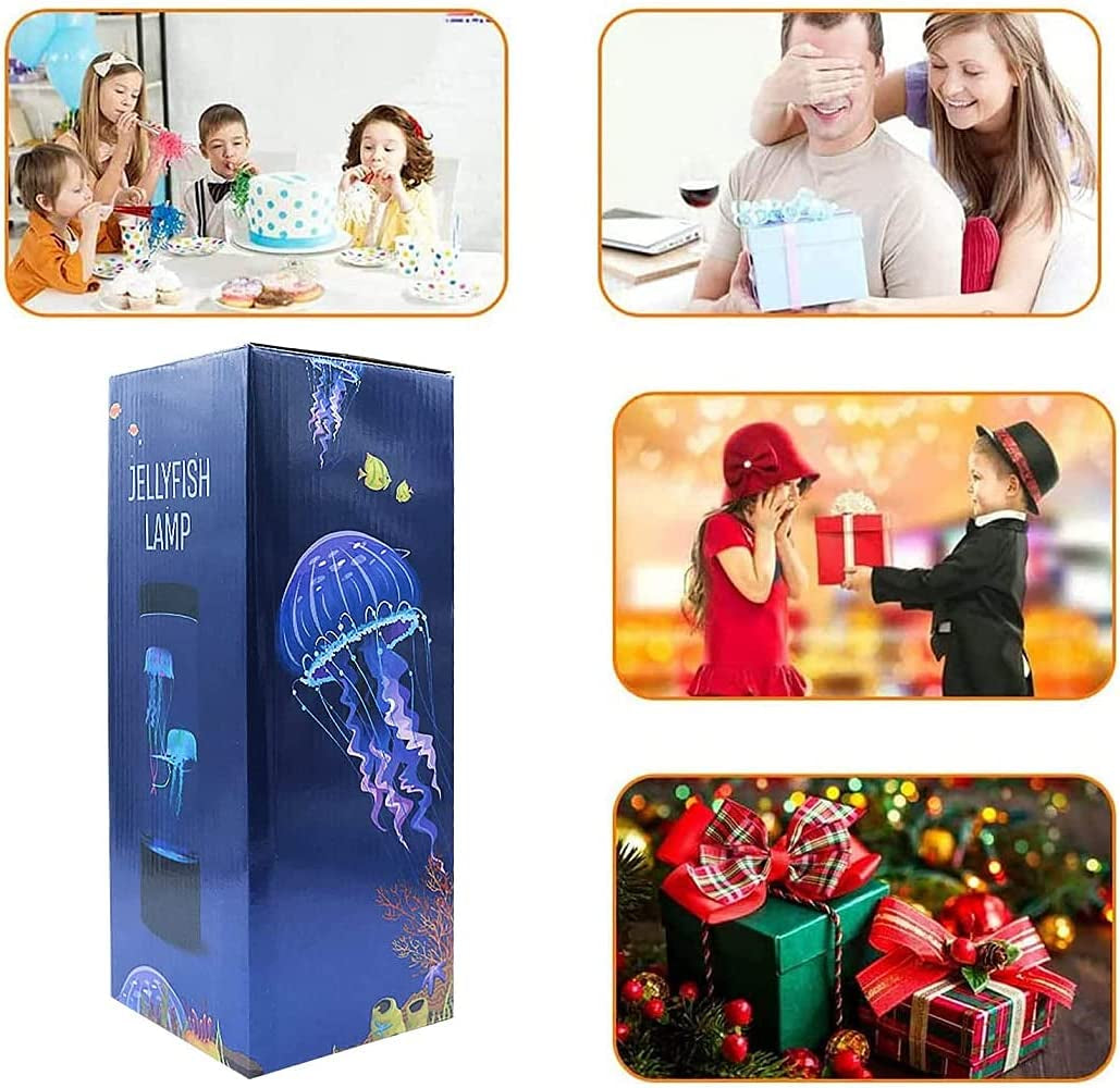 Jellyfish Lava Lamp, Jellyfish Lamp with 16 Color Changing Light, Jellyfish Tank Table Lamp, Jellyfish Aquarium Night Light, Home Office Room Desk Decor Lamp Mood Light for Relax with 8 Luminous Stone