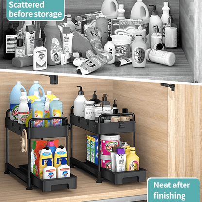 Under Sink Organizer, 2 Pack Bathroom Cabinet Organizer, 2 Tier Sliding Cabinet Basket Organizer Drawer, Multi-Purpose Bath Collection Baskets for Bathroom