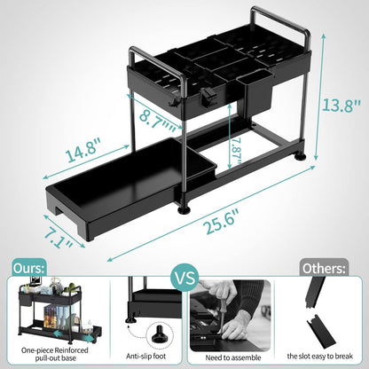 Under Sink Organizer, 2 Pack Bathroom Cabinet Organizer, 2 Tier Sliding Cabinet Basket Organizer Drawer, Multi-Purpose Bath Collection Baskets for Bathroom