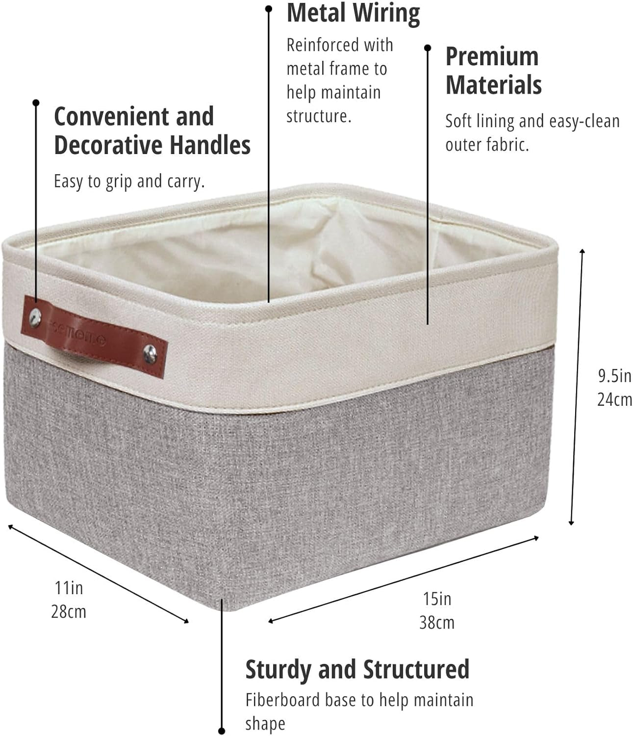 Storage Bins | Fabric Storage Basket for Shelves for Organizing Closet Shelf Nursery Toy | Decorative Large Linen Closet Organizer Bins with Handles (Grey and White, Large - 4 Pack)