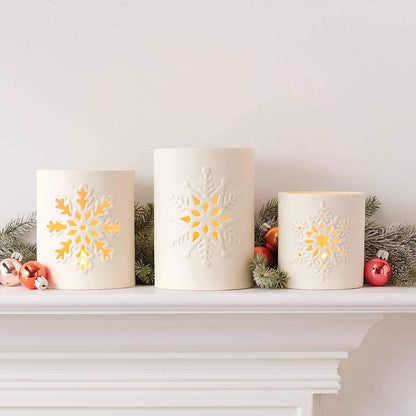 Medium Snowflake Votive, 1.35 LB, Ivory