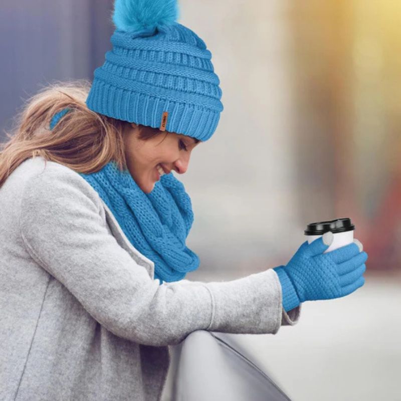 Women's Winter 3 Piece Set – Beanie, Scarf & Touchscreen Gloves