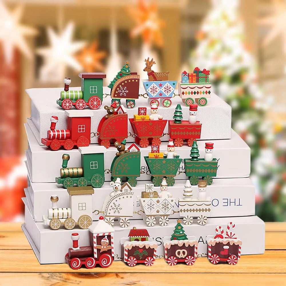 Christmas Wooden Train 2023 Xmas Ornament Merry Christmas Decorations for Home Cristmas Navidad Noel Gifts Happy New Year 2024