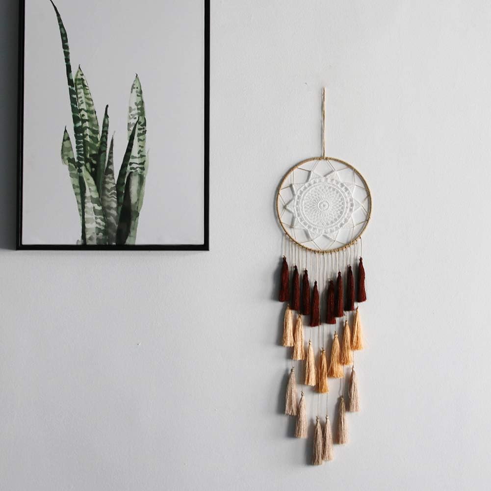 Macrame Dream Catchers for Bedroom - Tassel Wall Hanging Handmade Dreamcatchers Home Decor with Tassel Feather Ornament Craft Blessing Gift (Mix Brown)