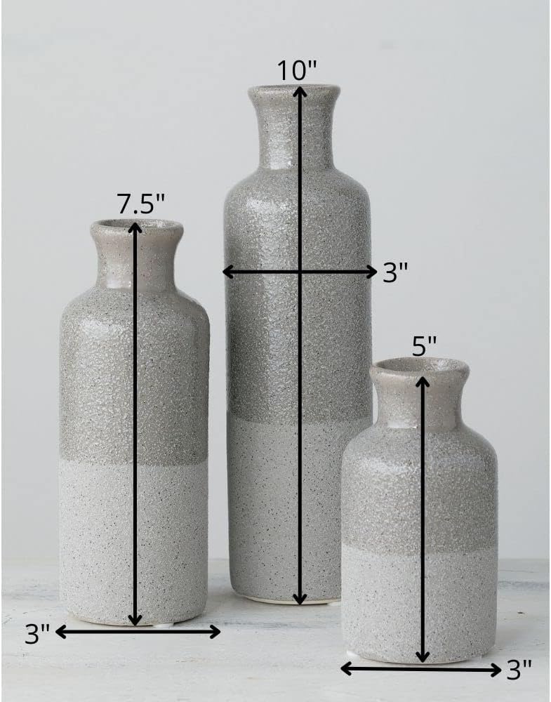 Ceramic Gray Vase Set, Three (3) Grey Vases Home Décor, Gray Decorative Bottles, Gray Vases for Centerpieces Home Decoration CM2859