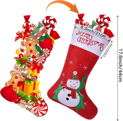 4 Pack Christmas Stockings, Large Xmas Fireplace Hanging Stockings with Santa Snowman Reindeer, for Kids Gift Family Holiday Christmas Party Decorations Tree Decoration