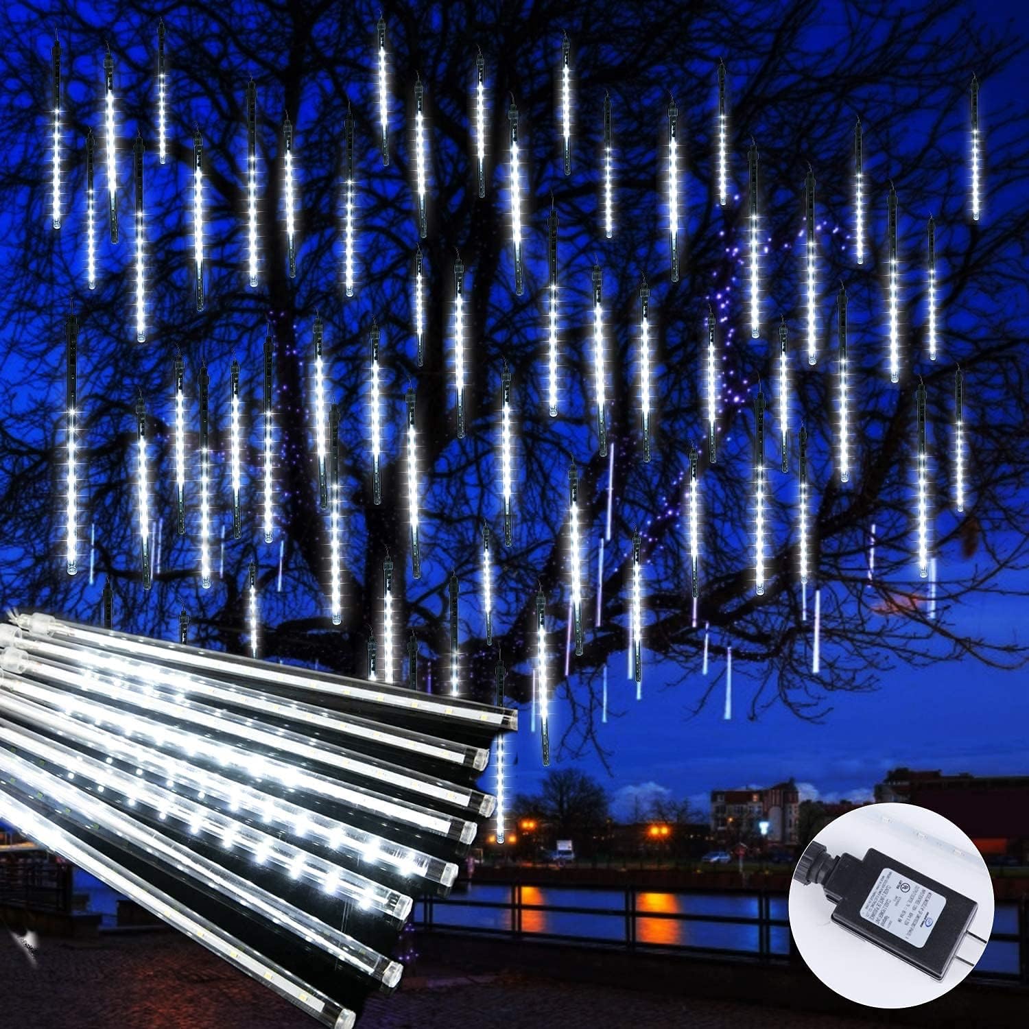 Christmas Meteor Shower Lights Outdoor, 11.8 Inches 10 Tubes 240 LED Dropping Lights Connectable Waterproof, Hanging Falling Rain Lights for Bushes Tree Holiday Christmas Wedding Party, White