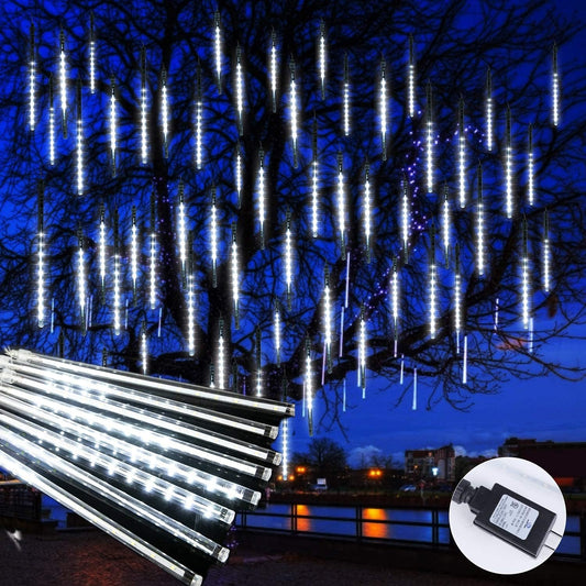 Christmas Meteor Shower Lights Outdoor, 11.8 Inches 10 Tubes 240 LED Dropping Lights Connectable Waterproof, Hanging Falling Rain Lights for Bushes Tree Holiday Christmas Wedding Party, White