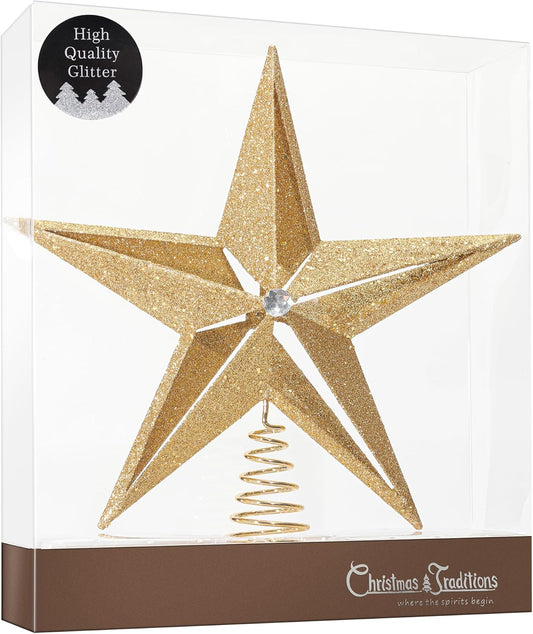 Gold Glitter 10-Inch Star Tree Topper – Lightweight & Gift-Ready