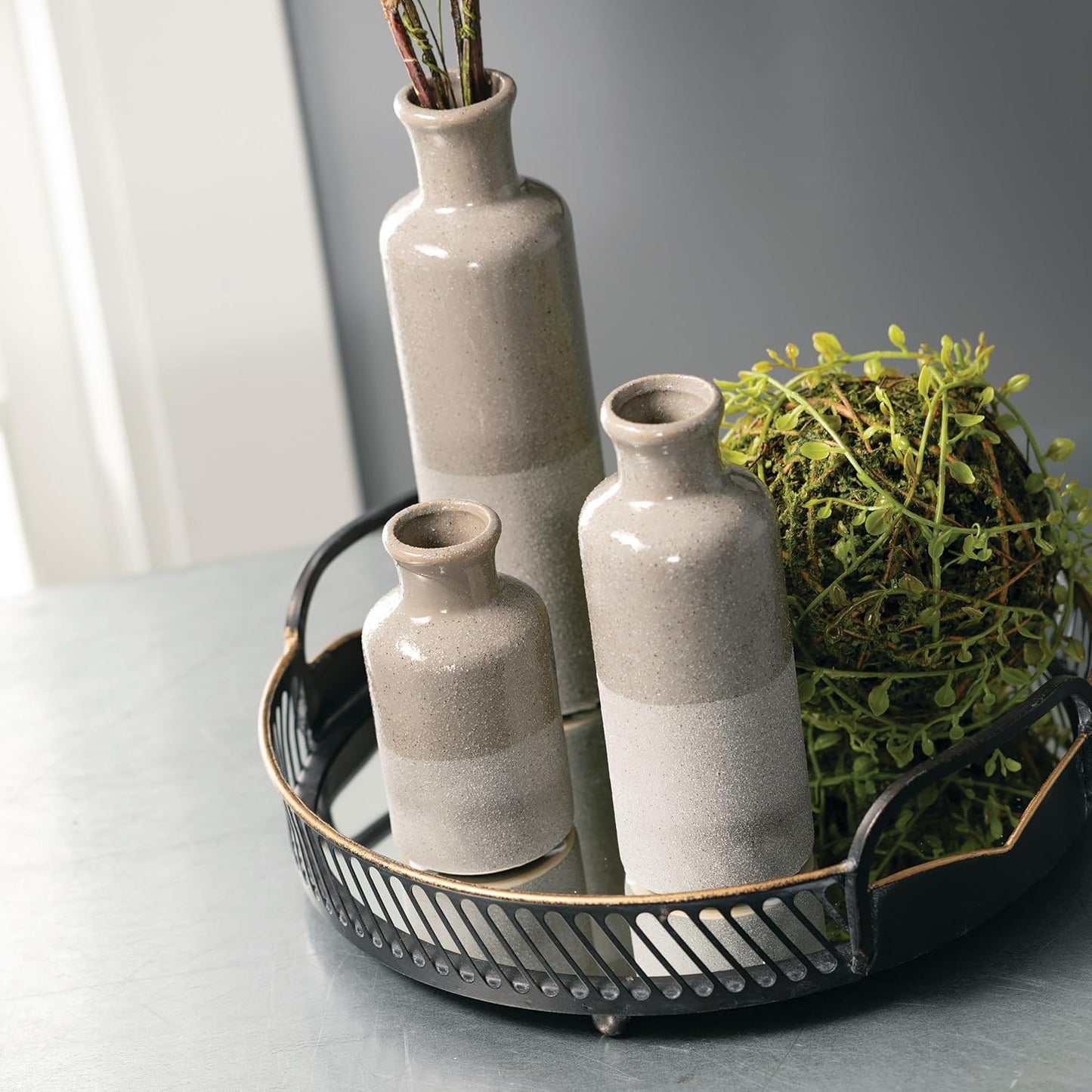 Ceramic Gray Vase Set, Three (3) Grey Vases Home Décor, Gray Decorative Bottles, Gray Vases for Centerpieces Home Decoration CM2859