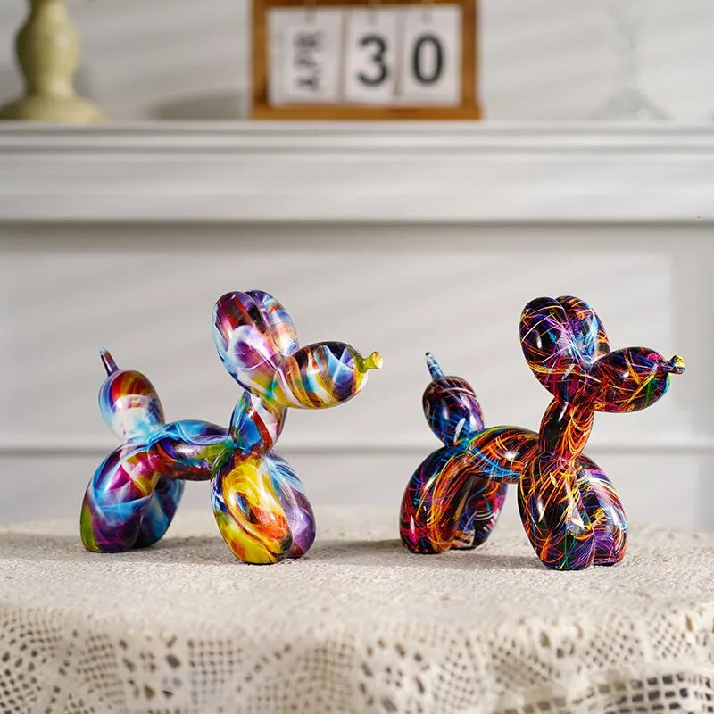 Resin Graffiti Balloon Dog Figurines for Interior Home Desktop Decoration Painting Colorful Art Animals Statue Crafts Decor Item