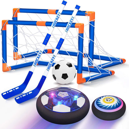 Hover Soccer Ball, 3-In-1 Indoor and Outdoor Soccer Ball, Hover Hockey Set for Kids Ages 3 4 5 6 7 8-12, Rechargeable LED Birthday Gift Soccer Games Toys for Boys