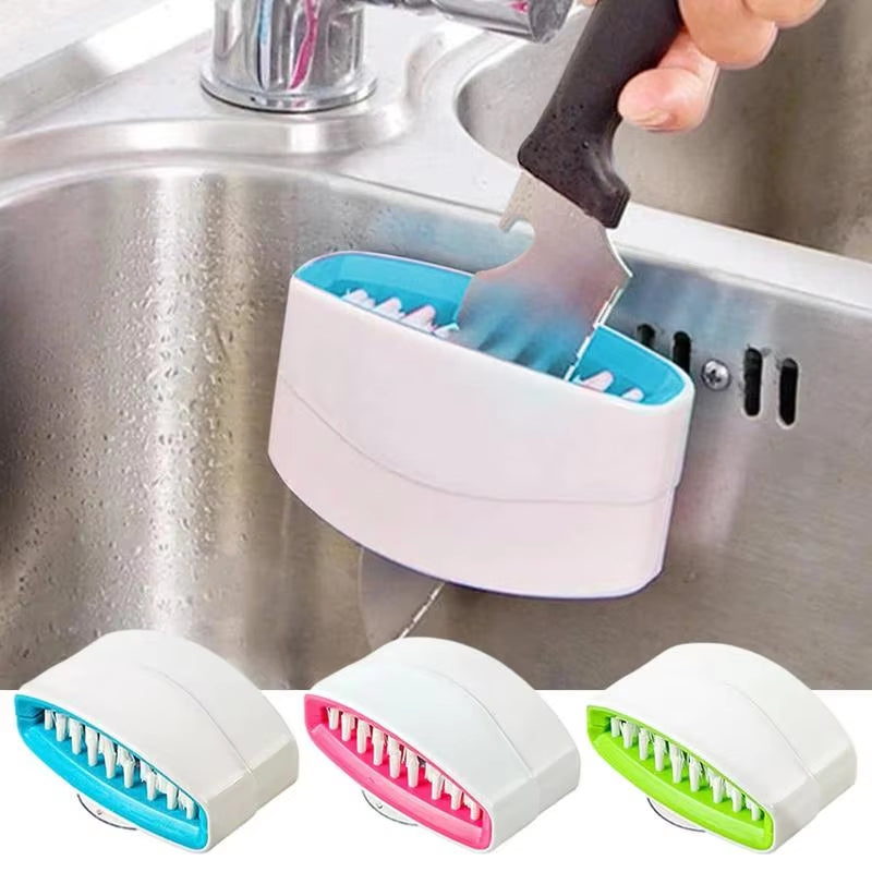 Reusable Sucker Cutlery Cleaner for Knife Fork Spoon Chopsticks Detachable Vegetable Fruit Cleaning Brush Kitchen Accessories